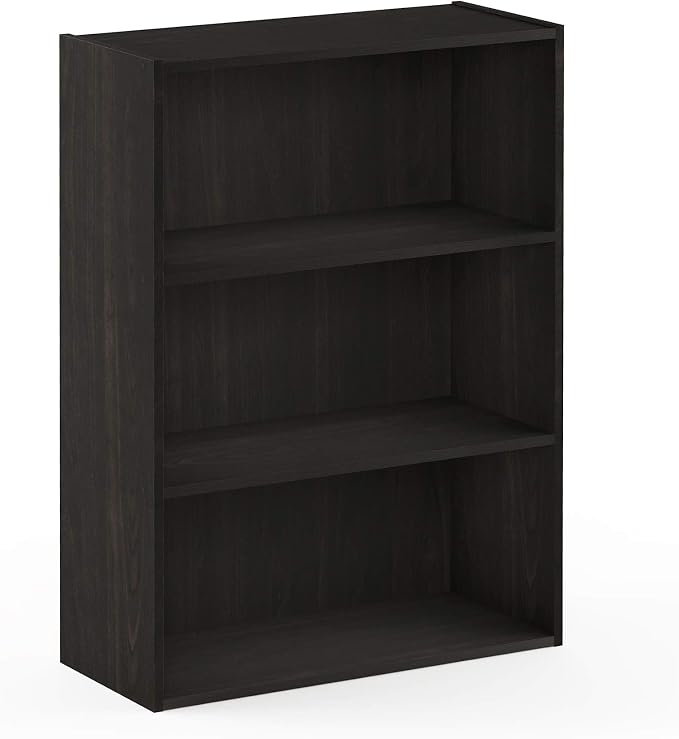 Furinno PASIR Book Shelf, 3-Tier Bookshelf, Storage Shelves Bookcase, 9.7 x 23.7 x 31.5, for Living Room, Bedroom, Home Office, Espresso