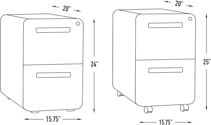 Laura Davidson Furniture Stockpile 2 Drawer Mobile File Cabinet with Lock - Under Desk Metal Filing Cabinet, Legal/Letter File Folders, Wheels and Stationary Feet, Pre-Assembled, White/Wood