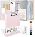 3 Ring Binder, 1 Inch Leather Binders with Clipboards, 5-Tabs Pockets Dividers, 18 Divider Stikers, Plastic Folder, Pen Holder, Three Ring Binder with Pen Holder(Pink, Letter Size)
