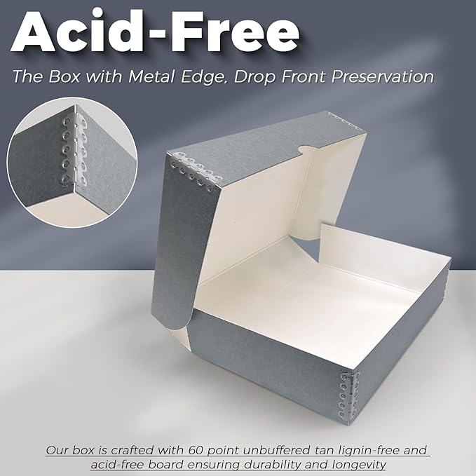 Lineco, 9x12 Clamshell Archival Folio Storage Box, 3" Deep, Acid-Free with Metal Edge Preservation Box. Preserves Picture Magazines Longevity, Organize Photos or Documents, Artwork, DIY