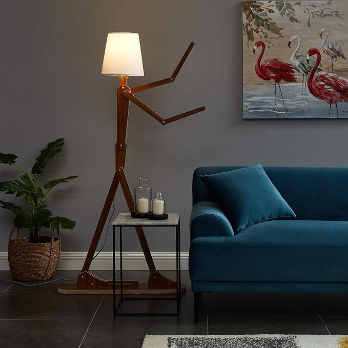 Cool Tall Floor Lamp Decorative Reading Standing Wood Swing Arm Wood Lighting for Corner Kids Boys Girls Bedroom Living Room Home Improvement Office Farmhouse - with LED Bulb (Walnut) | Unique Gift Idea, Decorative Swing Arm Standing Lighting for Livin...