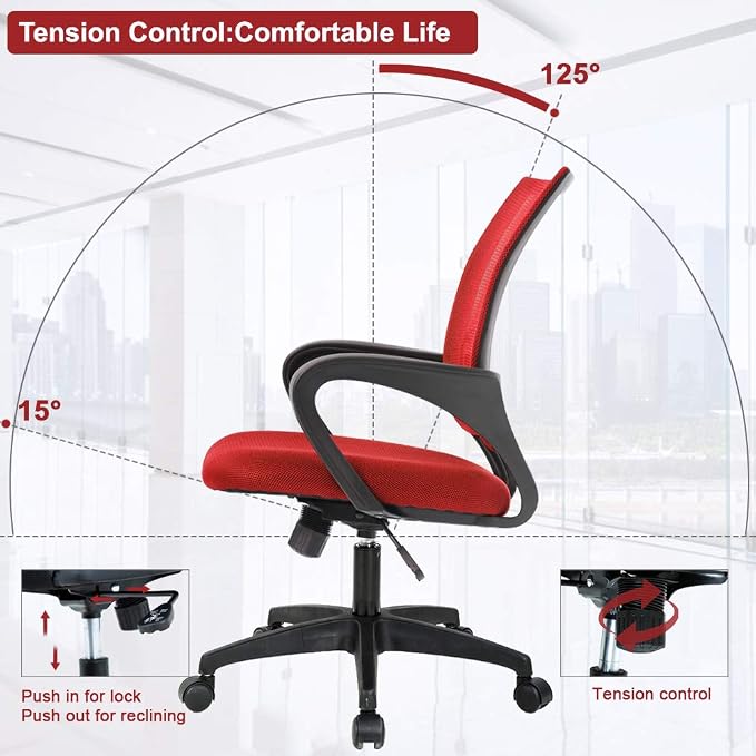 BestOffice Home Office Chair Ergonomic Desk Chair Mesh Computer Chair with Lumbar Support Armrest Executive Rolling Swivel Adjustable Mid Back Task Chair,Red