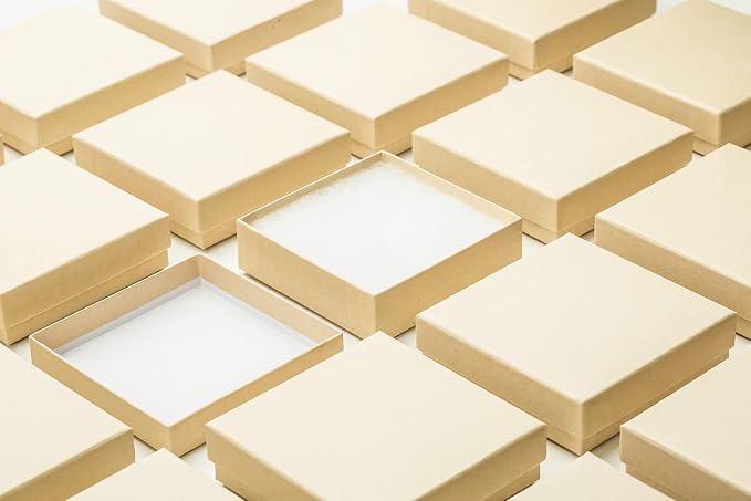 Magicool 40 Pack 3.5x3.5x1 Inch Cardboard Jewelry Boxes,Used for Necklaces,Bracelets,Earrings,Jewelry,Small Gift Packaging,Jewelry Gift Boxes with Lids and Filled with Cotton(Brown)