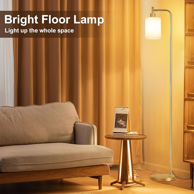 Ziisee Floor Lamps for Living Room - Industrial Standing Lamp with Frosted White Glass Shade, Modern Gold Floor Lamp with LED Bulbs, Farmhouse Floor Lamp for Bedroom, Tall Lamp for Office - Gold