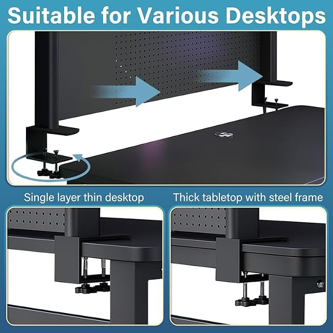 Clamp On Desk Pegboard Shelf - Metal Desktop Organizer Hutch with 2 Shelves | Storage and Display, Desk Add-On Shelf for Office, Dorm Room, Bedroom, Black, 23.6In