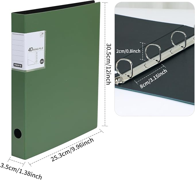 4 Ring Binders 0.8 Inch D Ring,4 Pack D Ring Binder A4 (Green