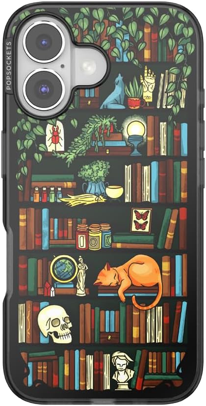 PopSockets iPhone 16 Phone Case with MagSafe, Wireless Charging Compatible, Bookish - Storied Shelves