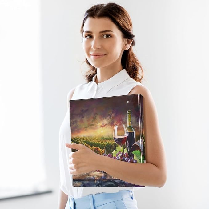 3 Ring Binder Wine Grass Grapes Wine Barrel 1.5" Round Ring Binders View Binder with 200 Sheet for Women Men Office Kids School Supplies, 1 Pack