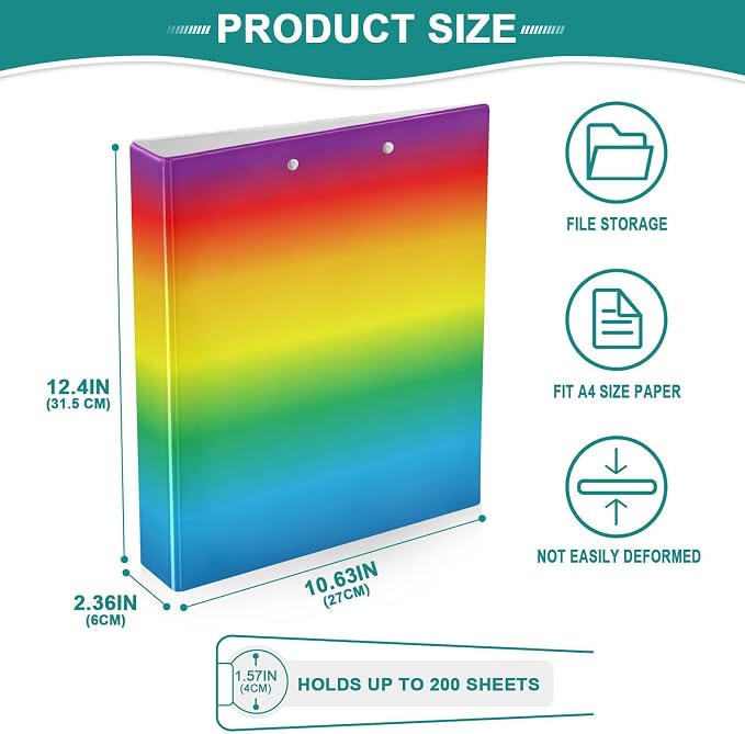 KLL Three-Rings Binders 1-1/2 Inch Notebook Binders with Clipboard 1/2 Pack of Binders Binders for School 200 Sheets Rainbow Gradient -819464
