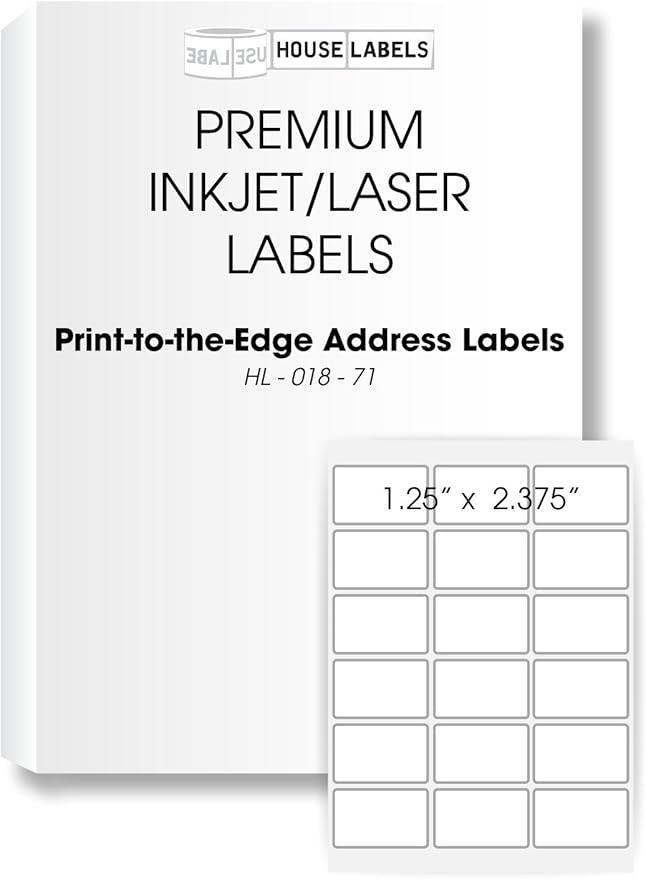 HOUSELABELS 18-up Address Labels (2-3/8" x 1-1/4") for Laser and Inkjet Printers, 25 Sheets