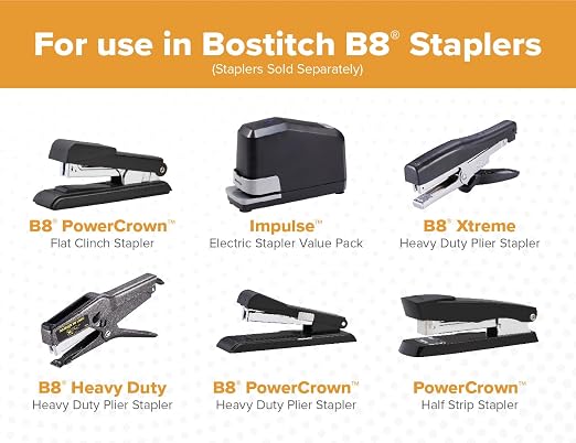 Bostitch Office B8 PowerCrown 0.25 Inch Staples, Pack of 40,000 Staples, (STCRP21151/4-8), Silver