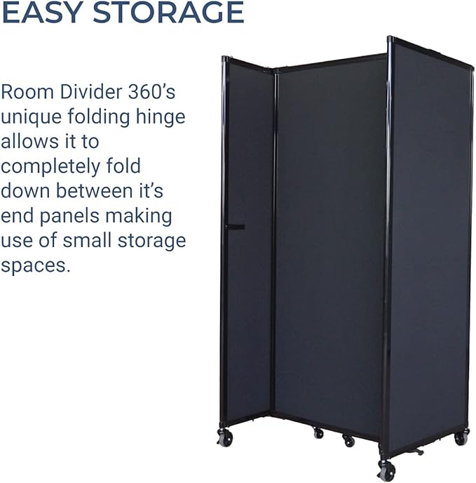 Versare Straightwall Sliding Portable Wall Partition | Freestanding Office Dividers | Locking Wheels | Temporary Room Separator | 7'2" Wide x 4' Tall Blue Spruce Fabric Panels