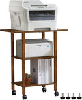 YUFAM 3 Tier Home Printer Stand with Storage, Brown | Wooden Mobile Printer Table Shelf, Rolling Printer Cart Shelf with Lockable Wheels fit Fax Machine, Scanner