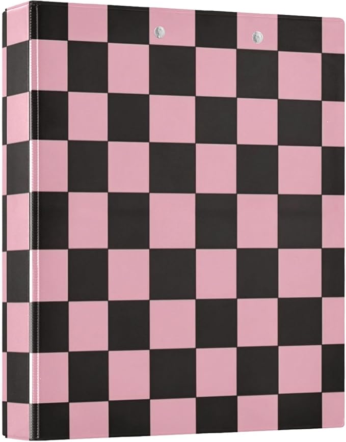 Black Pink Checkerboard 3 Ring Binders 1.5 Inch Clear View Three Ring Binders Versatile Binder for Work School Office Supply 1 Pack