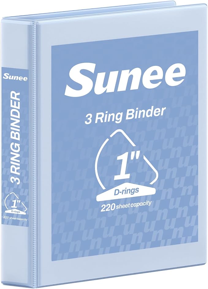 SUNEE 3 Ring Binder 1 Inch D Ring, Clear View Binder Three Ring PVC-Free (Fit 8.5x11 Inches) for School or Office Supplies, Haze Blue, 1 Pack