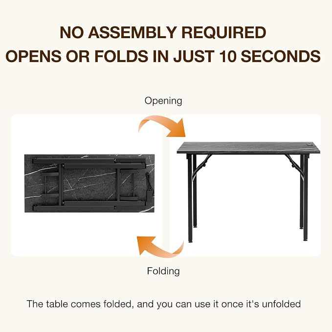 TEMI Small Computer Desk Folding Table - No Assembly, Compact 43.3" Foldable Desk with Power Outlets & USB Charging Port, Portable Small Office Desk, Ideal Mini Study Table, Marble Greige