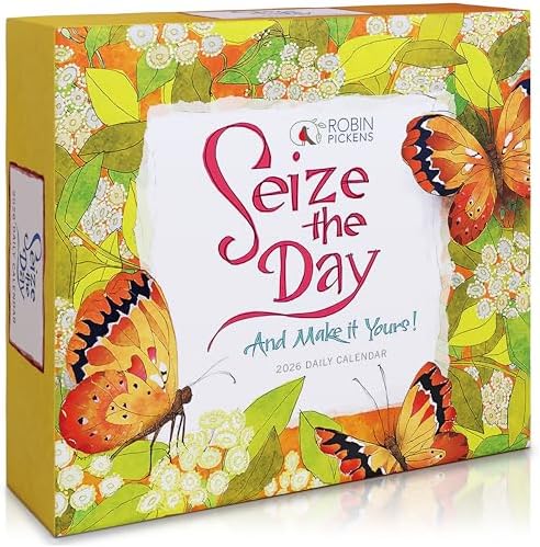 Seize the Day 2026 Daily Desk Calendar: Boxed Page-a-Day Inspirational Calendar by Robin Pickens with Day-to-Day Uplifting Quotes & Colorful Art
