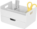 BLUE GINKGO Portable Desk Organizer, White, Made in Korea | 3 Compartments. Half Drawer. Everyday Storage.
