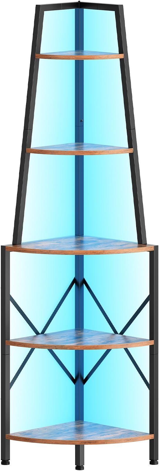 HOOBRO 5-Tier Corner Shelf with Lights, 67.9” Tall Corner Shelf Stand, Industrial Corner Bookshelf, Corner Plant Stand Display Shelf, for Living Room, Kitchen, Home Office, Rustic Brown BF120DCJ01