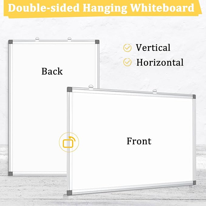 AMUSIGHT Double-Sided Magnetic Whiteboard, 48" x 36" Large Dry Erase Board Aluminum Frame for Wall, Large White Board Marker Board for Kitchen, Memo, School, Home, Office