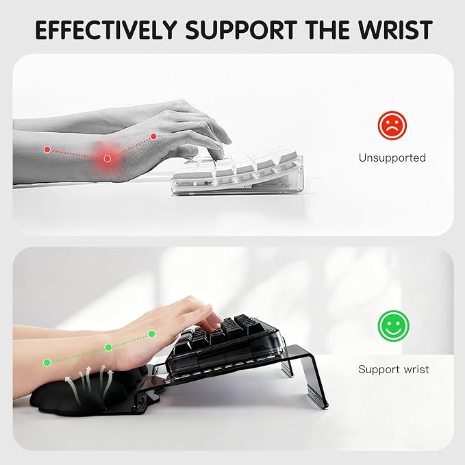Black Acrylic Keyboard Stand with Wrist Rest，Detachable/Adjustable Width | Ergonomic Cloud Wrist Rest Keyboard Support，Width Adjustment 9.7-16.8 in,for Laptop,Office Desk - Portable Comfortable Typing