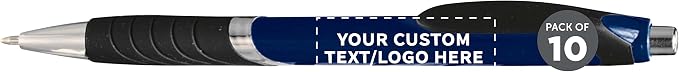 DISCOUNT PROMOS Ballpoint Pens With Rubber Grip - 10 pack - Customizable Text, Logo - Black Ink Ball Point Pen with Soft Touch Plastic - Navy Blue