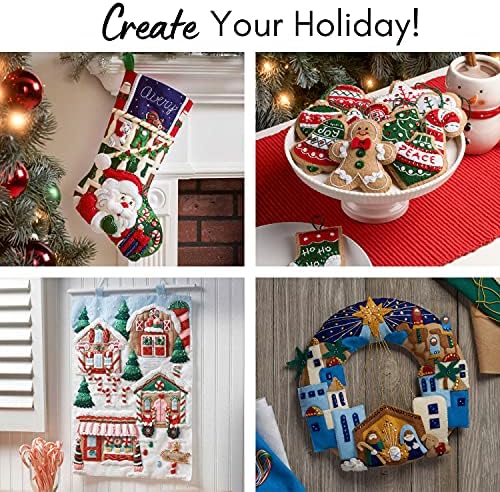 Bucilla Felt Applique 4 Piece Ornament Making Kit, Silent Night, Perfect for DIY Arts and Crafts, 89572E