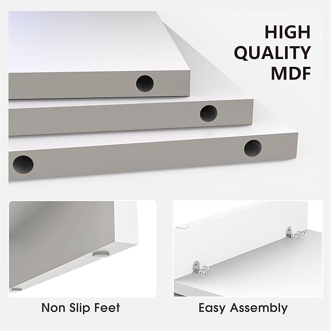 Fenge 31.5 Inch Dual Monitor Stand Riser for Desk, White | Wooden Desk Shelf, 2-Tier Open Storage Compartment, for PC Laptop Screen Printer, Home Office Desktop Organizer