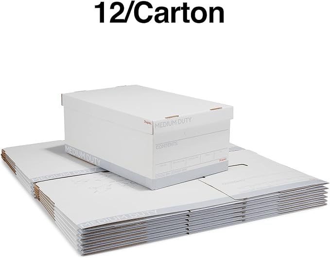 Staples Medium Duty File Box, Lift-Off Lid, Legal, 12/Carton