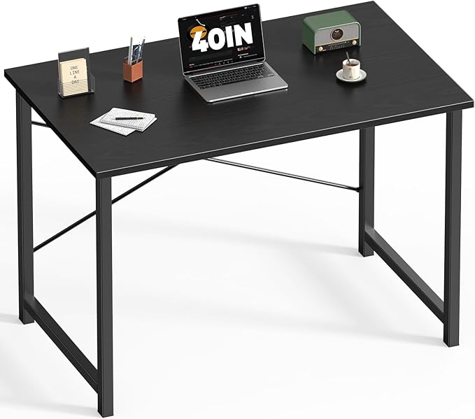 DUMOS 40 Inch Office Small Computer Desk Modern Simple Style Writing Study Work Table for Home Bedroom - Wood Black | Modern Study Writing Work Table, Craft PC Desk Simple Workstation with Reinforcement Structure, Black