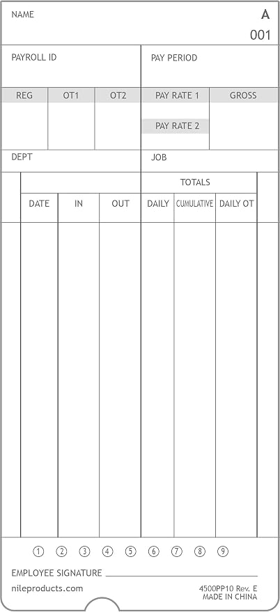 Nile Products - Authentic Time Cards for Nile Products 4500PP Compatible [ 4500PP10MB ] Electronic Calculating Time Clock, Double Sided Time Sheets (3.37 x 7.37 Inches) - 1000 Time Cards | For 4500PP Compatible Electronic Calculating Time Clock, Double...