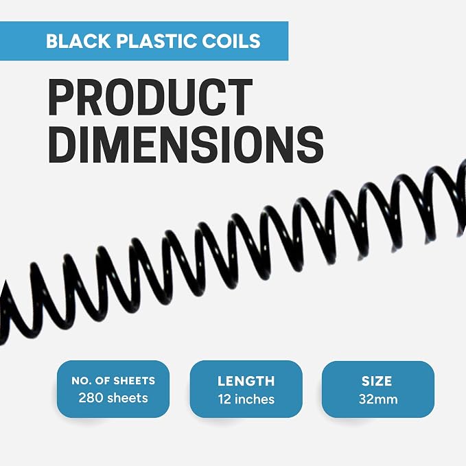 Spiral Plastic Coil-Box of 100 1-1/4" (32mm) Professional Grade Binding Coil-Versatile and Durable Plastic Binding-Perfect Binding Solution for Presentations Manuals Reports (Black)