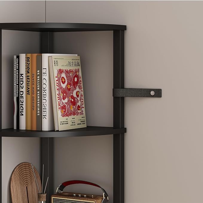 VIMBER 6-Tier Corner Shelf with LED Light, Industrial Corner Ladder Shelf, Rustic Display Shelf for Living Room, Bedroom, Kitchen, Home Office, Sturdy Frame, Black UJSJ002B