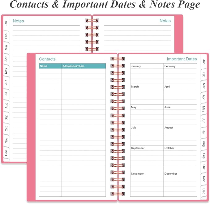 2026 Pocket Planner/Calendar - 2026 Planner from January 2026 - December 2026, Planner 2026 with 12 Tabs, Twin-Wire Binding, Inner Pocket, 3.75" x 6.75, Pink
