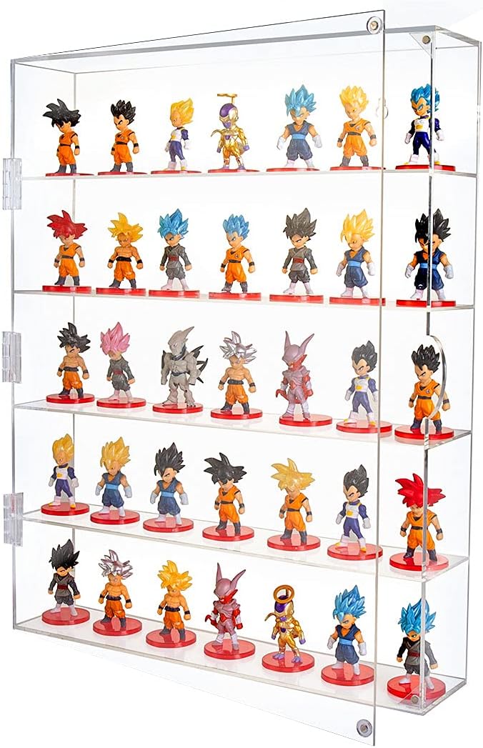 AITEE 5 Tiers Acrylic Display Case for Mini Funko Pop on Wall or Desktop | 15.7"Lx3.4"Wx20"H, dustproof, 5 tiers, wall mounted or desktop, showcases mini figures toys stones rocks