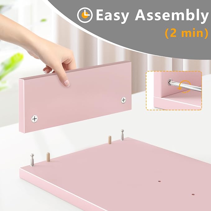 TAVR Dual Monitor Stand Riser, Wooden Computer Monitor Stand for 2 Monitors | Extra Long Multifunctional Desktop Organizer Riser for TV, PC Monitor, Laptop, Printer, Max 43.3" Length, Pink