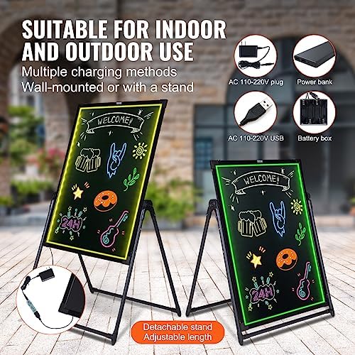 VEVOR 32"x24" LED Message Writing Board, Menu Sign Boards, Illuminated Erasable Lighted Chalkboard, Neon Effect Drawing Panel with 8 Fluorescent Chalk Markers and Remote Control