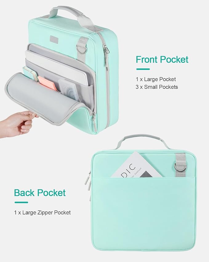 3-Inch 3-Ring Zipper Binder with Shoulder Strap and Multiple Pockets | D-Ring Zip Up Binder with 700 Sheets Capacity, Compatible with 13" MacBook/Tablet, for Middle School, Office, Mint Green