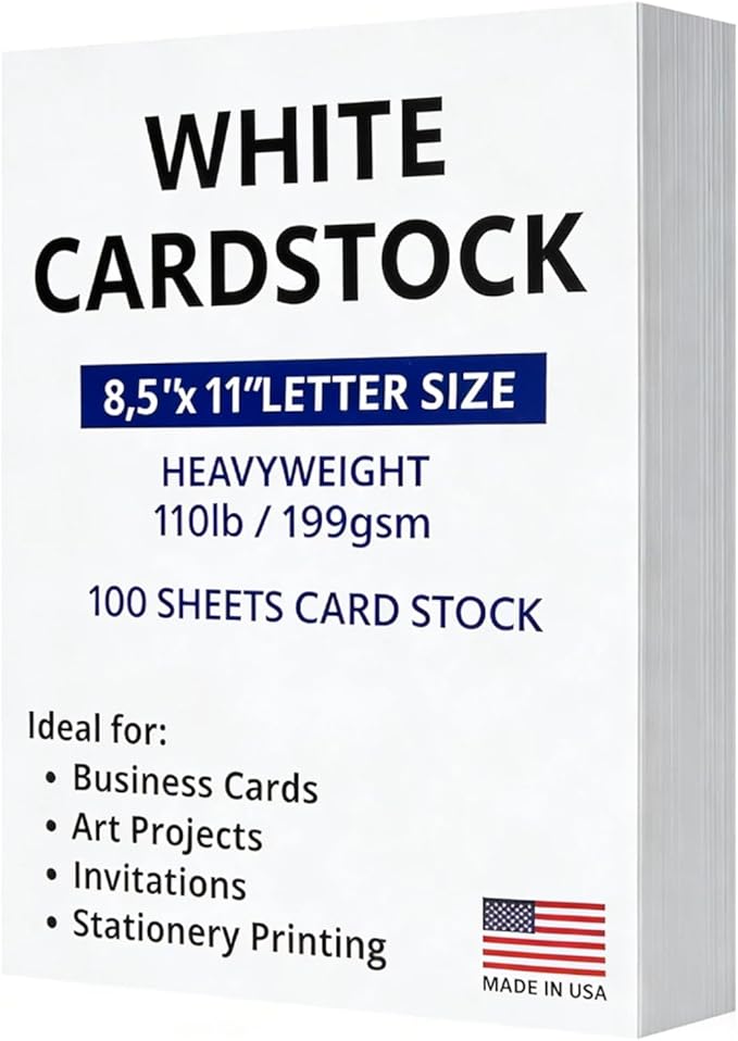 Veritas White Cardstock 8.5 x 11”, 110LB Index/199GSM Heavyweight Card Stock, 100 Sheets, Thick Cardstock Printer Paper for Copy, Printing, Art Projects, Invitations, Made In USA