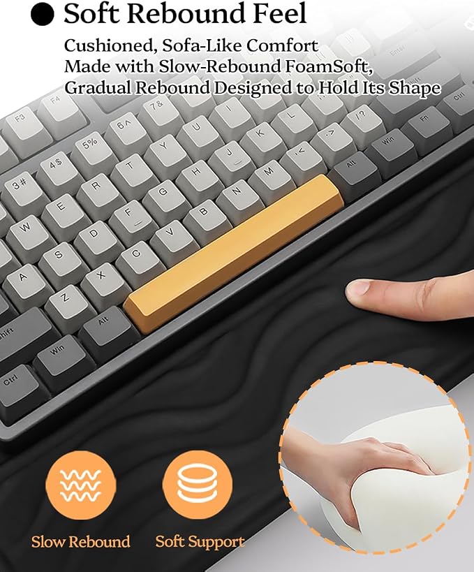 Wrist Rest for Computer Keyboard, 2 in 1 Keyboard Wrist Support Pad, Memory Foam Keyboard Riser Holder Lift Tray with Wrist Pad for Easy Typing for Office Desk, Home, School (150-Black)