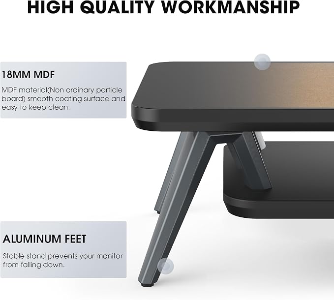 Fenge 42.5-Inch Monitor Stand Riser with Laptop, Phone & Headphone Holders | 10° Adjustable Laptop Holder, 2-Tier Storage, Dual Monitor or Monitor-Laptop Setup, Ideal for Multitasking, Gaming, Streaming