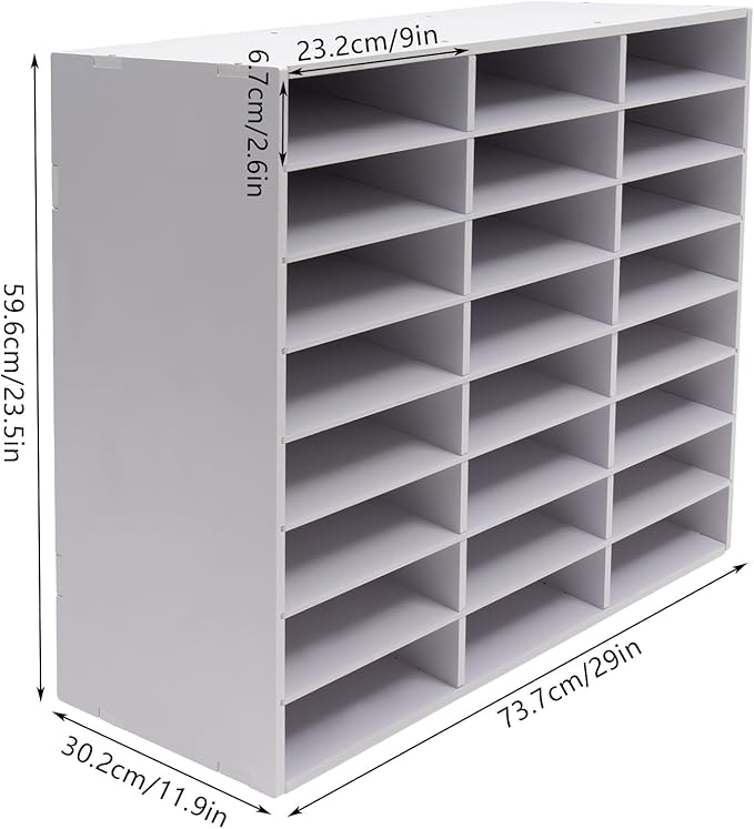 DYRABREST Mail Sorter Organizer 24 Compartments Wood Countertop Literature Organizer Student Mailbox Desktop File Holder with Adjustable Shelves for Home Office and School Classroom