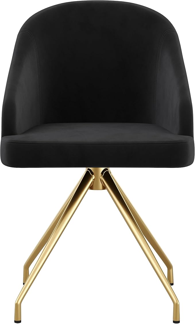 Martha Stewart Sora Upholstered Stationary Office Chair, Black | Polished Brass Frame