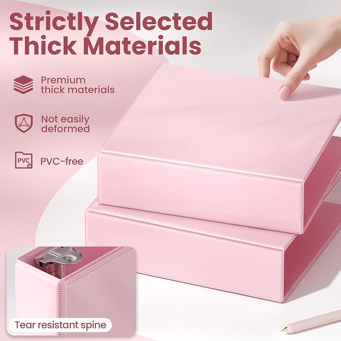 SUNEE 3 Ring Binder, 2 Inch Clear View PVC-Free (Fit 8.5x11 Inches) for School or Office, Pink, 1 Pack