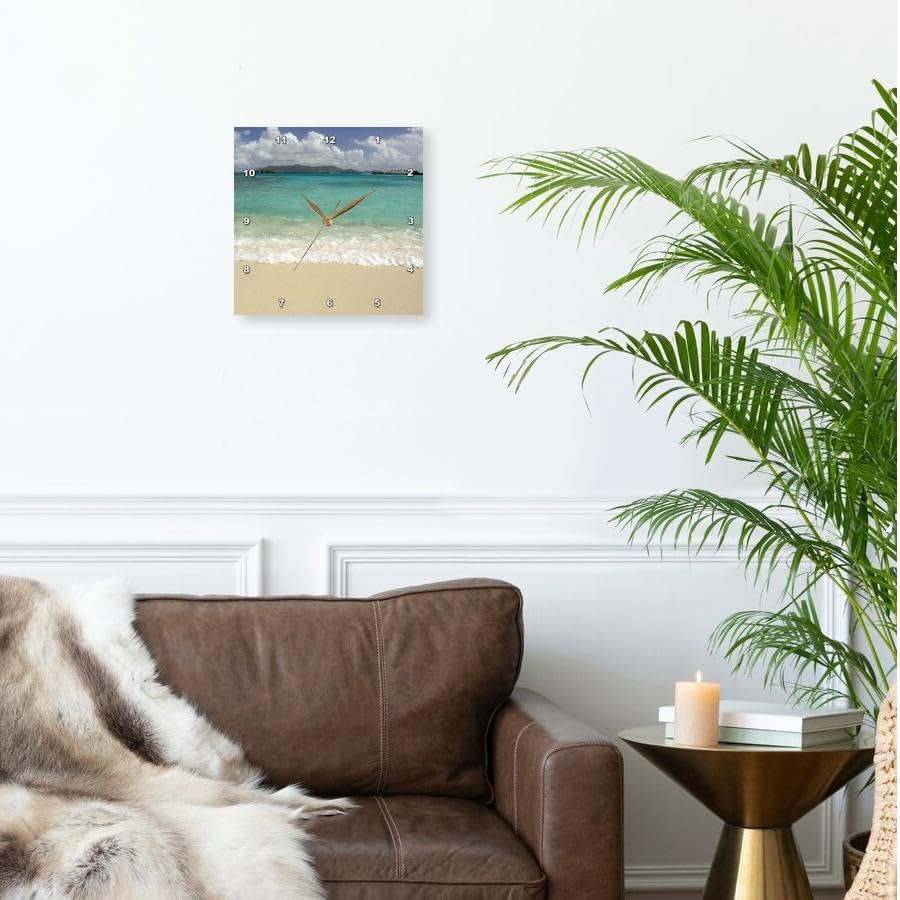 3dRose Wall Clock Silent - 15 inch - USVI, St.Thomas, St. John Bay, Sapphire Beach-CA37 CMI0040 - Cindy Miller Hopkins - Beaches