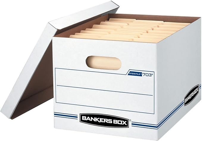 Bankers Box Stor/File Storage Boxes, Letter/Legal Size, Lift-Off Lid, 60% Recycled Corrugated, White/Blue, 20/Pack, 2-Pack (40 Boxes Total)