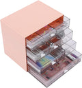 Stackable Storage Drawers, Office Desk Organizer with 7 Flat Drawers | Pink, Plastic Mini Desktop Storage Box, Tabletop Small Craft Drawer for Office Supplies, Makeup Desk Organizer and Accessory