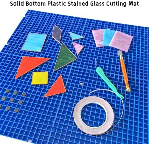 Stained Glass Cutting Mat，12" x 12" Solid Bottom Grid Mat Glass Cutting Tools, Blue, 4 Pack