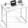 DUMOS 32 Inch Small Computer Desk, Gaming Desks for Home Office Bedroom | Modern Study Writing Work Table, Craft PC Desk Simple Workstation with Reinforcement Structure, White