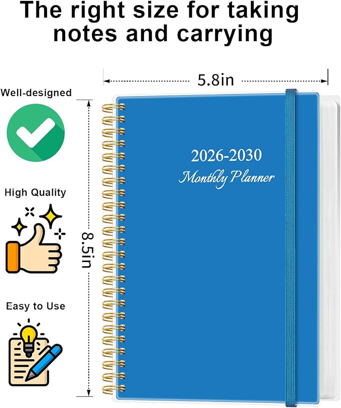 5 Year Planner 2026-2030 - April 2026 to December 2030, 5.8" x 8.5", Pink